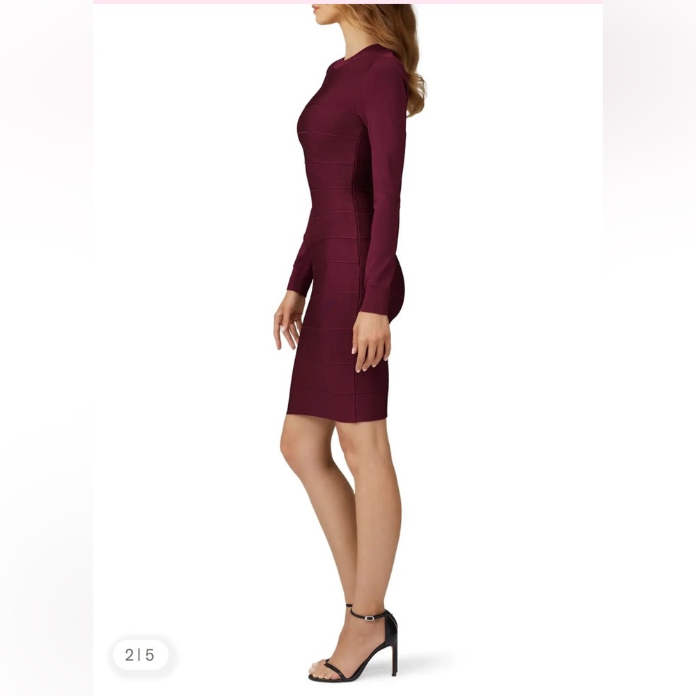 Herve Leger Paris Long Sleeve Bodycon Dress in Burgundy size M new - Picture 6 of 14